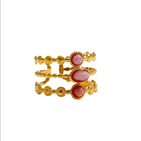 18K Gold Plated Dialogite Stone Ring - Picture 4 of 13